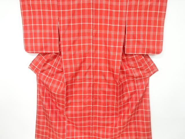 アンティーク　格子模様織り出し米沢紬着物